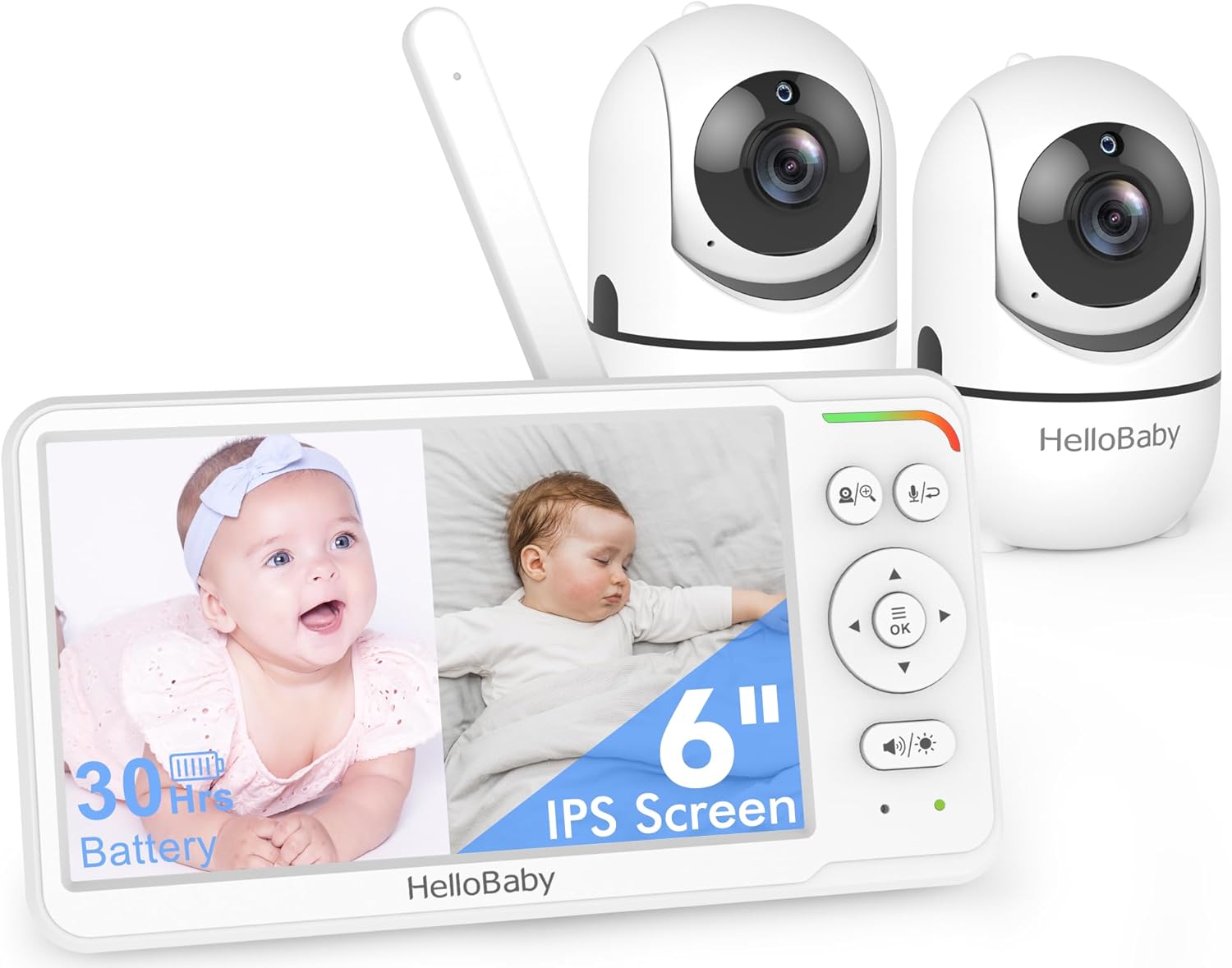 Baby Monitor with 2 Cameras, World First 6" IPS Split Screen