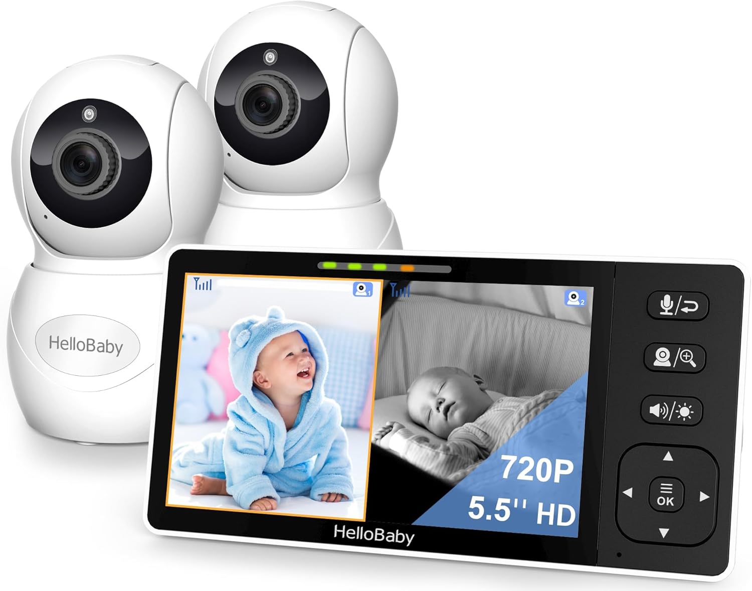 Baby Monitor with 2 Cameras No WiFi Audio Display Split Screen